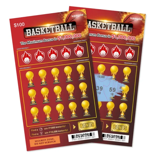 Basketball Luck Scratch Top Million Custom Card Layout Size Black Core Paper Color Digital Printing Lottery Card - Image 1